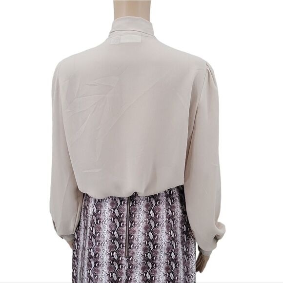Weathervane Vintage 80s Women's Tie Neck Ruffled Poet Steampunk Blouse Taupe - Picture 5 of 8